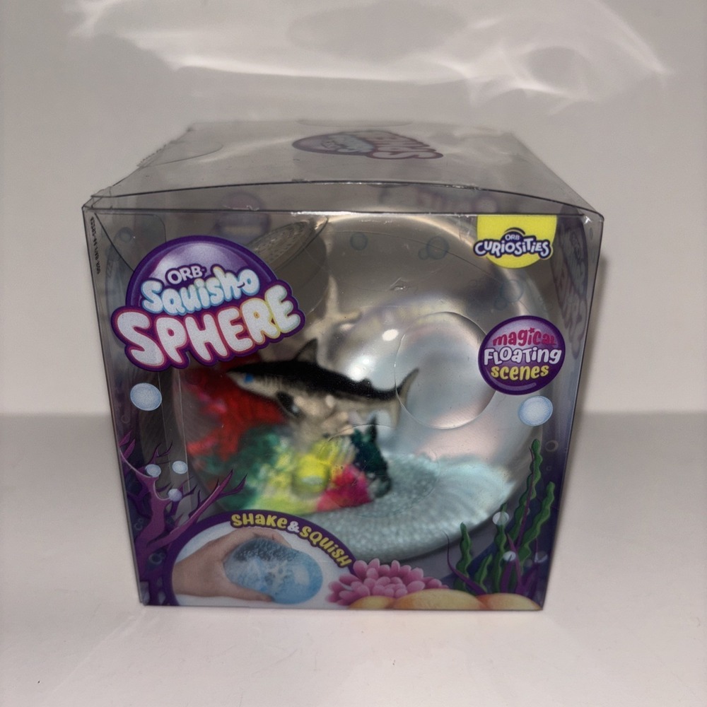 Orb Squish-o‎ Sphere Gray Sharks Aquarium Floating Scene Squishy Toy Clear NEW